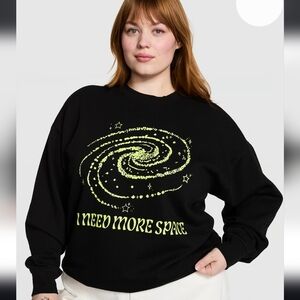 PINK VS Ivy Fleece Oversize Crew Sweatshirt. Black Glow In The Dark. Size S